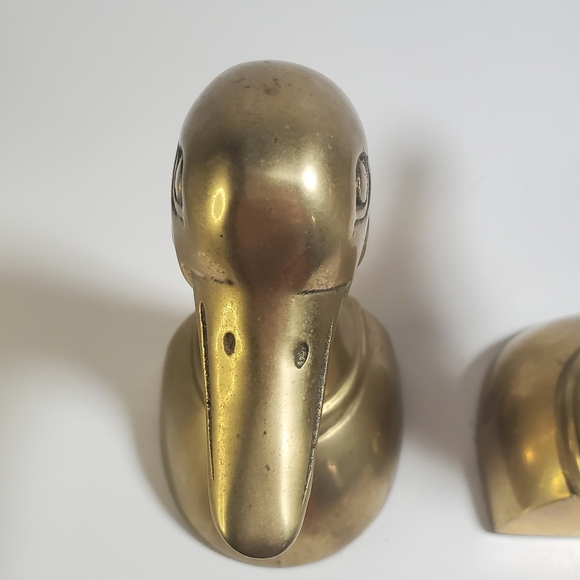 VINTAGE Solid Brass Mallard Duck Bookends / Brass Metal Duck Bookends by Leonard - Picture 5 of 15
